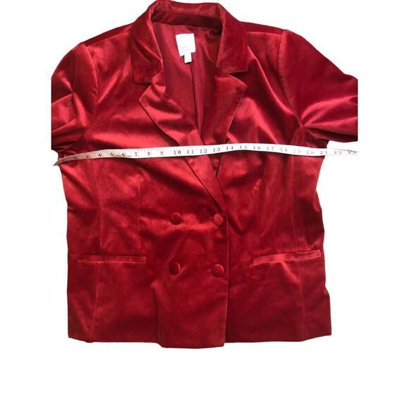 Christmas LC Lauren Conrad Double Breasted Notch Collar Red Velvet Holiday Blaze - Picture 11 of 16
